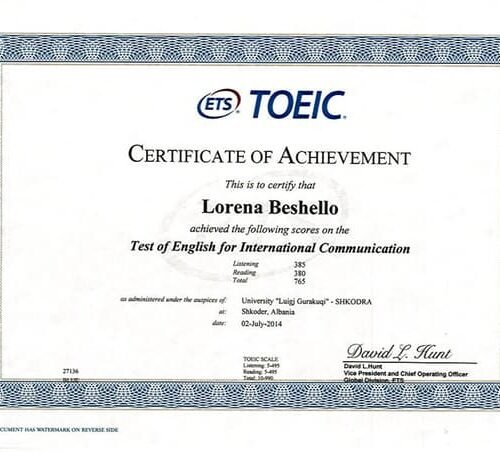 TOEIC Certificate