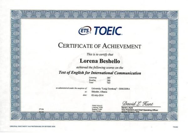 TOEIC Certificate